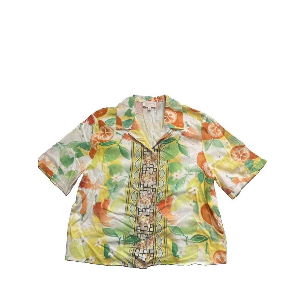 Vintage Hester & Orchard Citrus Print Button-Up Shirt Hawaiian Style Resort Med